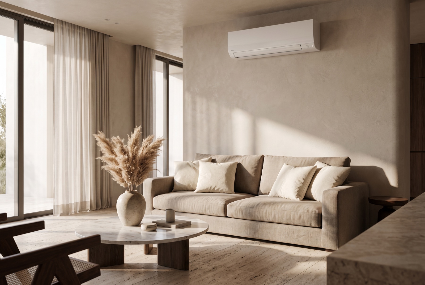 Climatizzatore installato in un moderno soggiorno: impianti di climatizzazione SM Clima a Frosinone e Latina